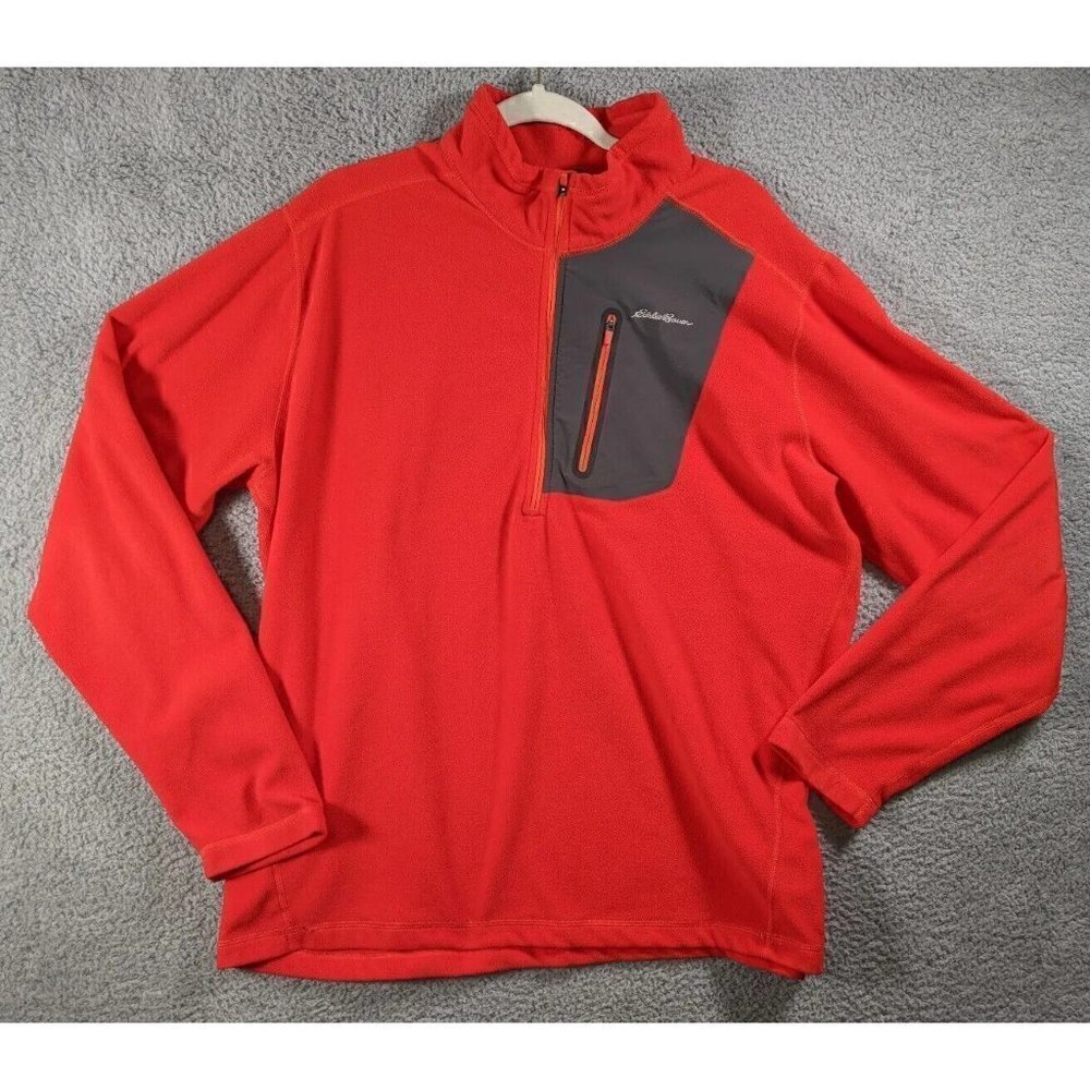 Eddie Bauer First Ascent Fleece Jacket Zip Pullover Mens 2XL Orange Gray Pocket